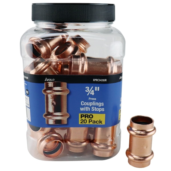 Copper Press By Tmg 3/4 in. x 3/4 in. Copper Press x Press Pressure Coupling with Dimple Stop Jar (20-Pack), 20PK XPRC3420JR - main